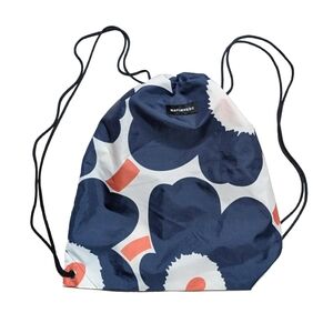 Marimekko Unikko Ecru drawstring bag backpack smart sack Navy Orange poppies